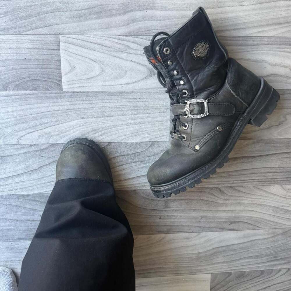 Harley Davidson Vintage Black Leather Buckle Biker Boots Size 8.5